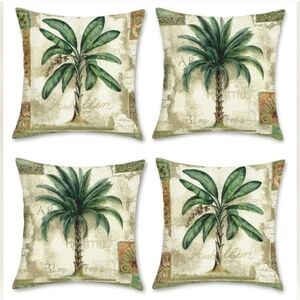 Tropical Palm Throw Pillow Covers - Green Palm Print (Set of 4)